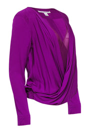 Current Boutique-Diane von Furstenberg - Purple Draped Cowl Neck Silk Blouse Sz 6