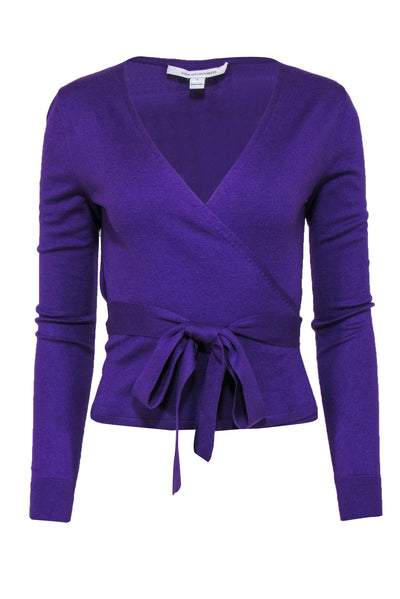 Current Boutique-Diane von Furstenberg - Purple Silk & Cashmere Blend Wrap Cardigan Sz S