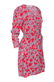 Current Boutique-Diane von Furstenberg - Red Abstract Bull Print Long Sleeve Wrap Dress Sz S