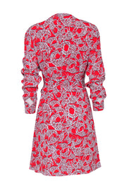 Current Boutique-Diane von Furstenberg - Red Abstract Bull Print Long Sleeve Wrap Dress Sz S