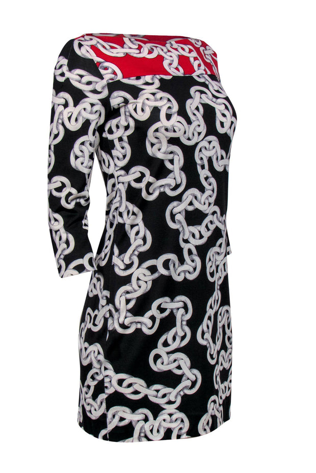 Current Boutique-Diane von Furstenberg - Red, Black & White Chain Dress Sz 4