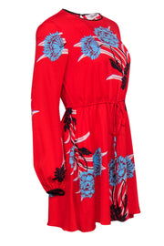 Current Boutique-Diane von Furstenberg - Red & Blue Floral Drawstring Waist Dress Sz 2