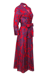 Current Boutique-Diane von Furstenberg - Red & Blue Floral Polka Dot Maxi Dress Sz S
