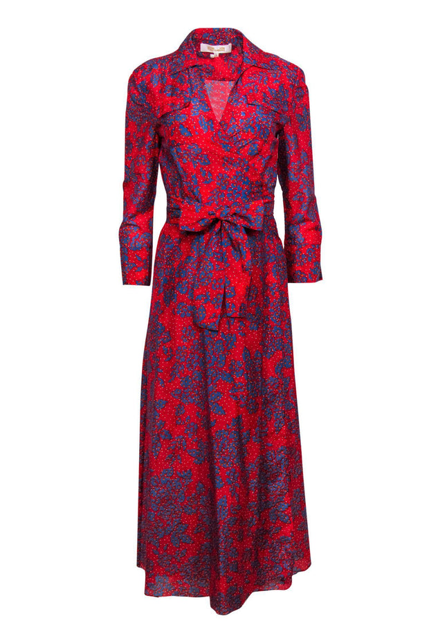 Current Boutique-Diane von Furstenberg - Red & Blue Floral Polka Dot Maxi Dress Sz S