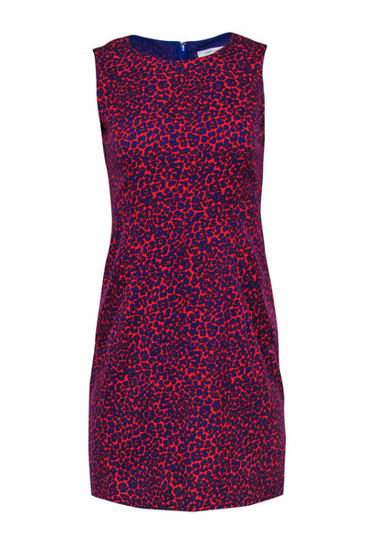 Current Boutique-Diane von Furstenberg - Red & Blue Leopard Print Silk Fit & Flare Dress Sz 2