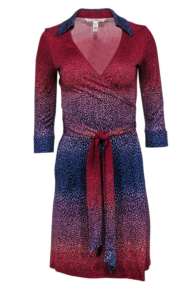 Current Boutique-Diane von Furstenberg - Red & Blue Ombre Printed Wrap Dress Sz 4