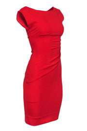 Current Boutique-Diane von Furstenberg - Red Gathered-Side Cap Sleeve Sheath Dress Sz 0