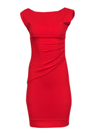Current Boutique-Diane von Furstenberg - Red Gathered-Side Cap Sleeve Sheath Dress Sz 0