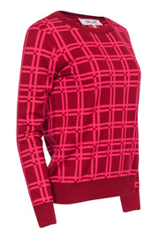 Current Boutique-Diane von Furstenberg - Red & Hot Pink Plaid Sweater Sz S