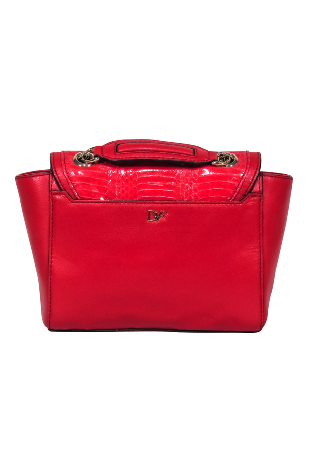 Current Boutique-Diane von Furstenberg - Red Leather & Snakeskin Small Shoulder Bag w/ Chain Strap