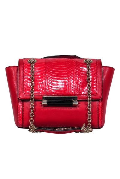 Current Boutique-Diane von Furstenberg - Red Leather & Snakeskin Small Shoulder Bag w/ Chain Strap
