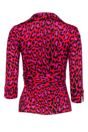 Current Boutique-Diane von Furstenberg - Red, Pink & Black Leopard Print Silk Wrap Blouse Sz 2