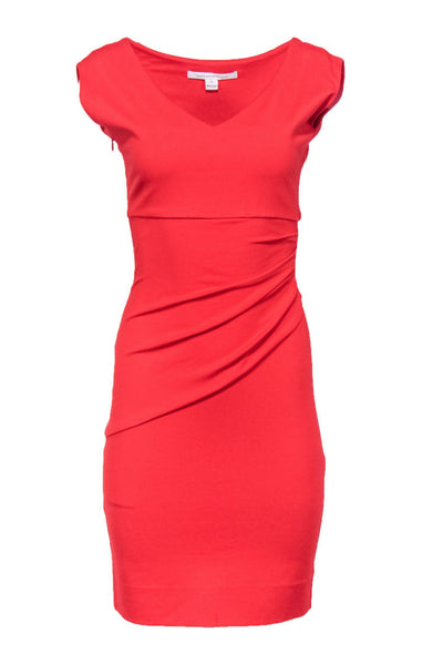 Current Boutique-Diane von Furstenberg - Red Plunge Sheath Dress w/ Gathered Waist Sz 4