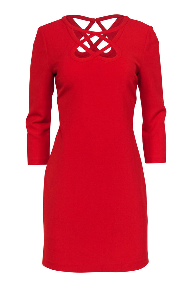 Current Boutique-Diane von Furstenberg - Red Sheath Dress w/ Cutout Neckline Sz 4