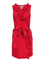 Current Boutique-Diane von Furstenberg - Red Sleeveless Wrap Dress w/ Ruffles Sz 2
