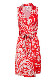 Current Boutique-Diane von Furstenberg - Red & White Abstract Print Sleeveless Silk Wrap Dress Sz 6