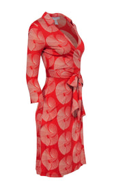 Current Boutique-Diane von Furstenberg - Red & White Swirl Long Sleeve Silk Wrap Dress Sz 4