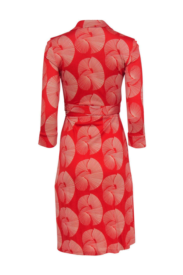 Current Boutique-Diane von Furstenberg - Red & White Swirl Long Sleeve Silk Wrap Dress Sz 4