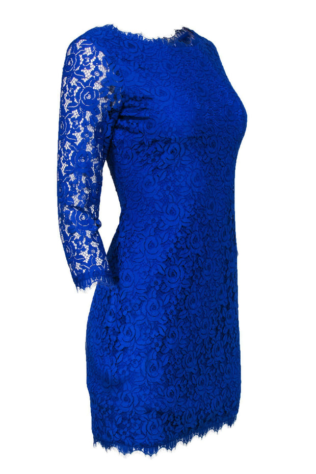 Current Boutique-Diane von Furstenberg - Royal Blue Floral Lace Bodycon Dress Sz 2