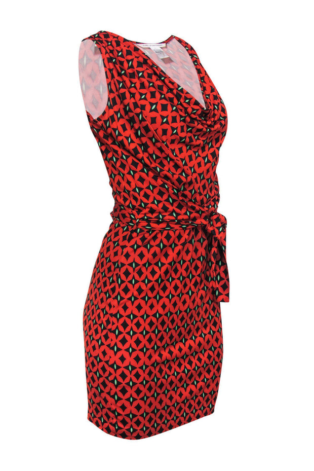 Current Boutique-Diane von Furstenberg - Rust Red Printed Silk Cowl Neck Wrap Dress Sz 0