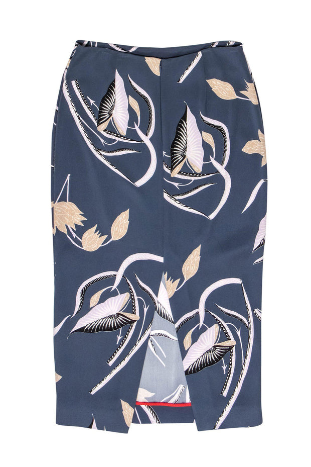 Current Boutique-Diane von Furstenberg - Slate Blue, Beige & Purple Floral Print Midi Skirt Sz 6