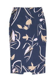 Current Boutique-Diane von Furstenberg - Slate Blue, Beige & Purple Floral Print Midi Skirt Sz 6