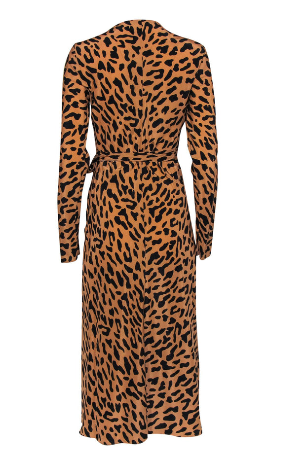 Current Boutique-Diane von Furstenberg - Tan & Black Leopard Print Silk Wrap Maxi Dress Sz 8