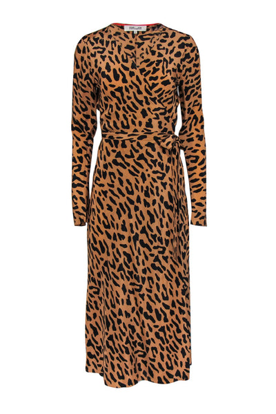 Current Boutique-Diane von Furstenberg - Tan & Black Leopard Print Silk Wrap Maxi Dress Sz 8