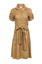 Current Boutique-Diane von Furstenberg - Tan Eyelet Short Sleeve Wrap Dress Sz 10