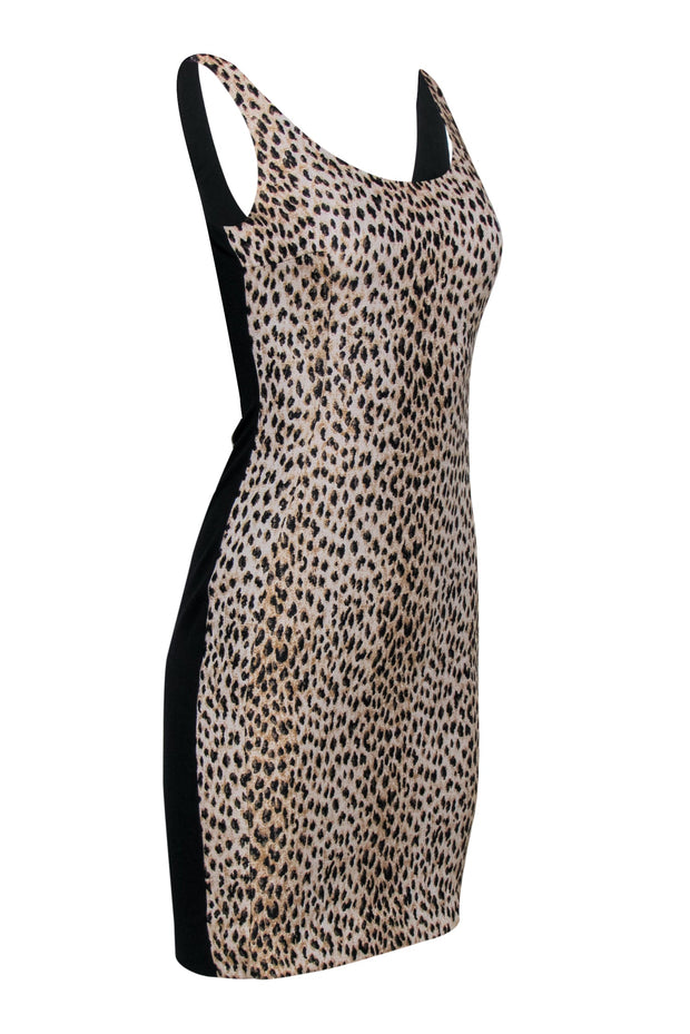 Current Boutique-Diane von Furstenberg - Tan Leopard Print & Black Bodycon Dress Sz 2