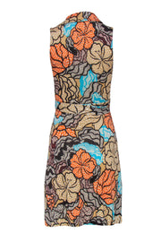 Current Boutique-Diane von Furstenberg - Tan, Orange & Blue Tropical Floral Print Silk Wrap Dress Sz 0