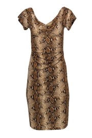 Current Boutique-Diane von Furstenberg - Tan Snakeskin Print Ruched Silk Midi Dress Sz 2