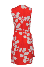 Current Boutique-Diane von Furstenberg - Tomato Red & White Floral Print Cowl Neck Dress Sz 4