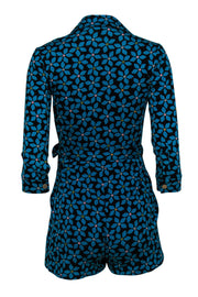 Current Boutique-Diane von Furstenberg - Turquoise & Black Floral Printed Wrap Romper Sz 2
