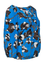 Current Boutique-Diane von Furstenberg - Turquoise Blouse w/ Puff Sleeve & Orchid Pattern Sz 4