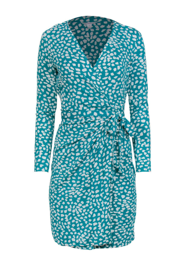 Current Boutique-Diane von Furstenberg - Turquoise & White Speckled Silk Wrap Dress Sz 6