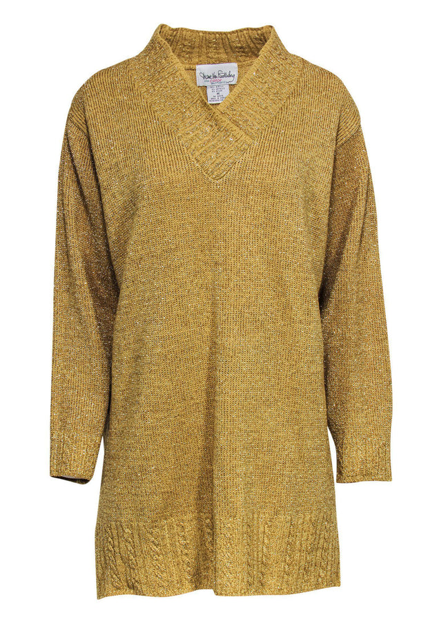 Current Boutique-Diane von Furstenberg - Vintage Gold Metallic Oversized Sweater Sz M