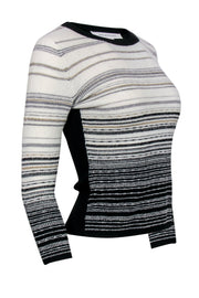 Current Boutique-Diane von Furstenberg - White, Black & Gold Striped Sweater Sz P