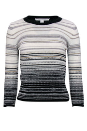 Current Boutique-Diane von Furstenberg - White, Black & Gold Striped Sweater Sz P