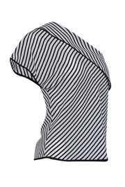 Current Boutique-Diane von Furstenberg - White & Black Striped One-Shoulder Ruffle Silk Top Sz 4