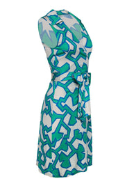 Current Boutique-Diane von Furstenberg - White & Green Printed Silk Wrap Dress Sz 8