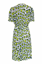 Current Boutique-Diane von Furstenberg - White, Green & Yellow Leopard Print Mini Wrap Dress Sz M