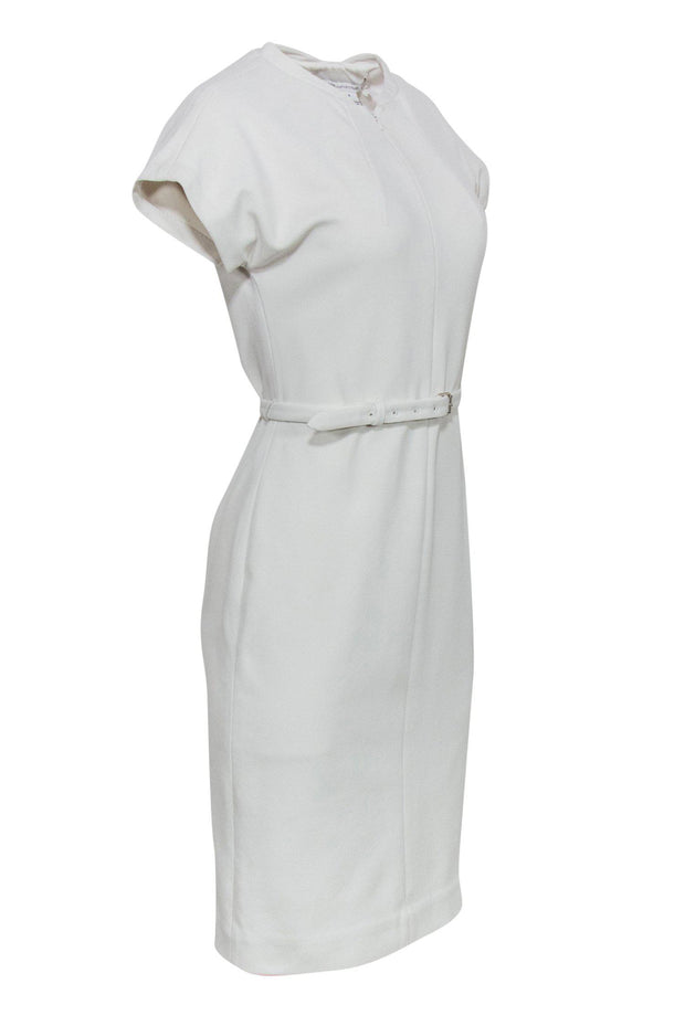 Current Boutique-Diane von Furstenberg - White Textured Zip-Up Dress w/ Belt Sz 6
