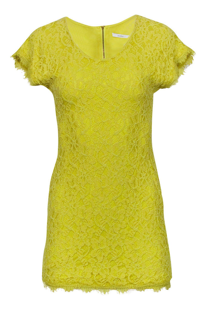 Diane von Furstenberg - Yellow Fitted Lace Dress Sz 2 – Current