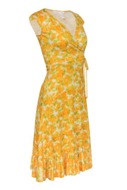 Current Boutique-Diane von Furstenberg - Yellow Floral Print Silk Faux Wrap Dress Sz 2