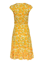 Current Boutique-Diane von Furstenberg - Yellow Floral Print Silk Faux Wrap Dress Sz 2