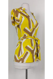 Current Boutique-Diane von Furstenberg - Yellow Printed Wrap Top Sz 2