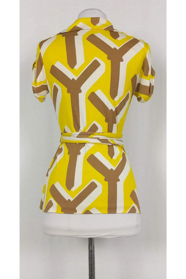 Current Boutique-Diane von Furstenberg - Yellow Printed Wrap Top Sz 2