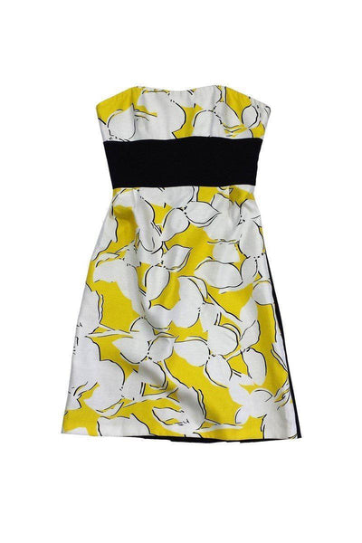 Current Boutique-Diane von Furstenberg - Yellow & White Strapless Dress Sz S