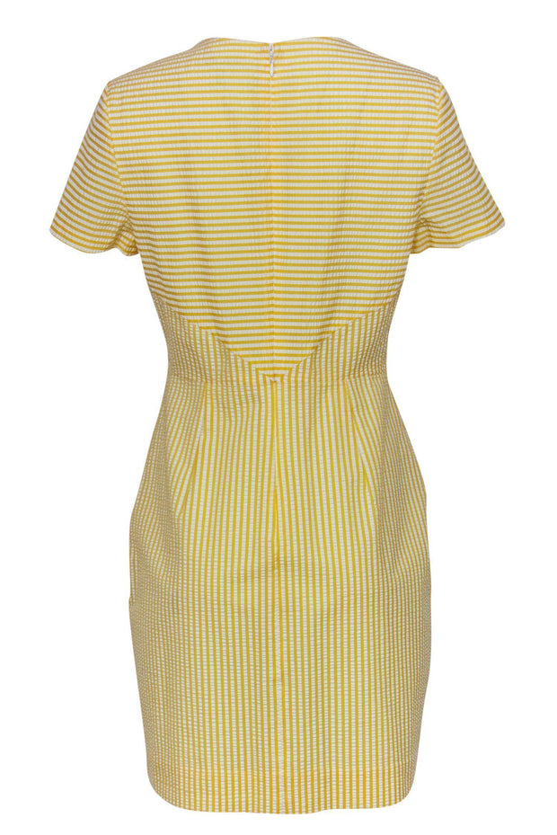 Current Boutique-Diane von Furstenberg - Yellow & White Striped Seersucker Short Sleeve Sheath Dress Sz 10